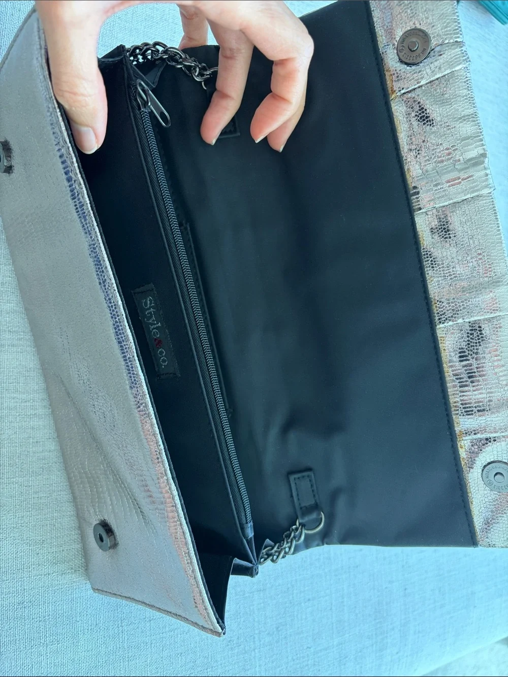 Metallic silver Evening Clutch with Chain Strap